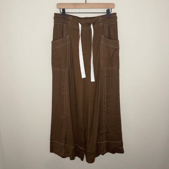 NEW Anthropologie Maeve La Ponche Linen Blend Wide-Leg Pants Brown - Size S - Picture 2 of 6